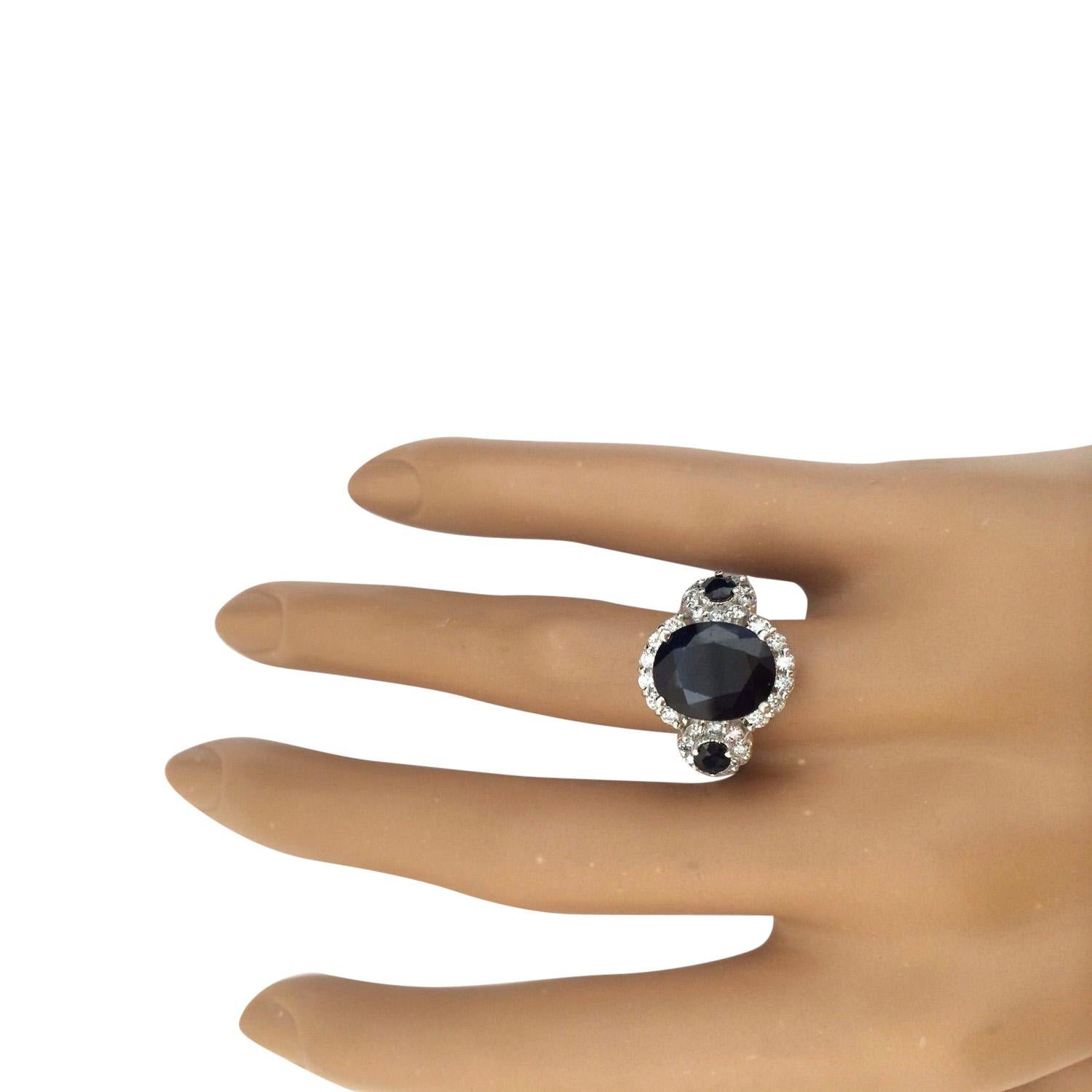 Women's Natural Sapphire Diamond Ring In 14 Karat Solid White Gold For Sale