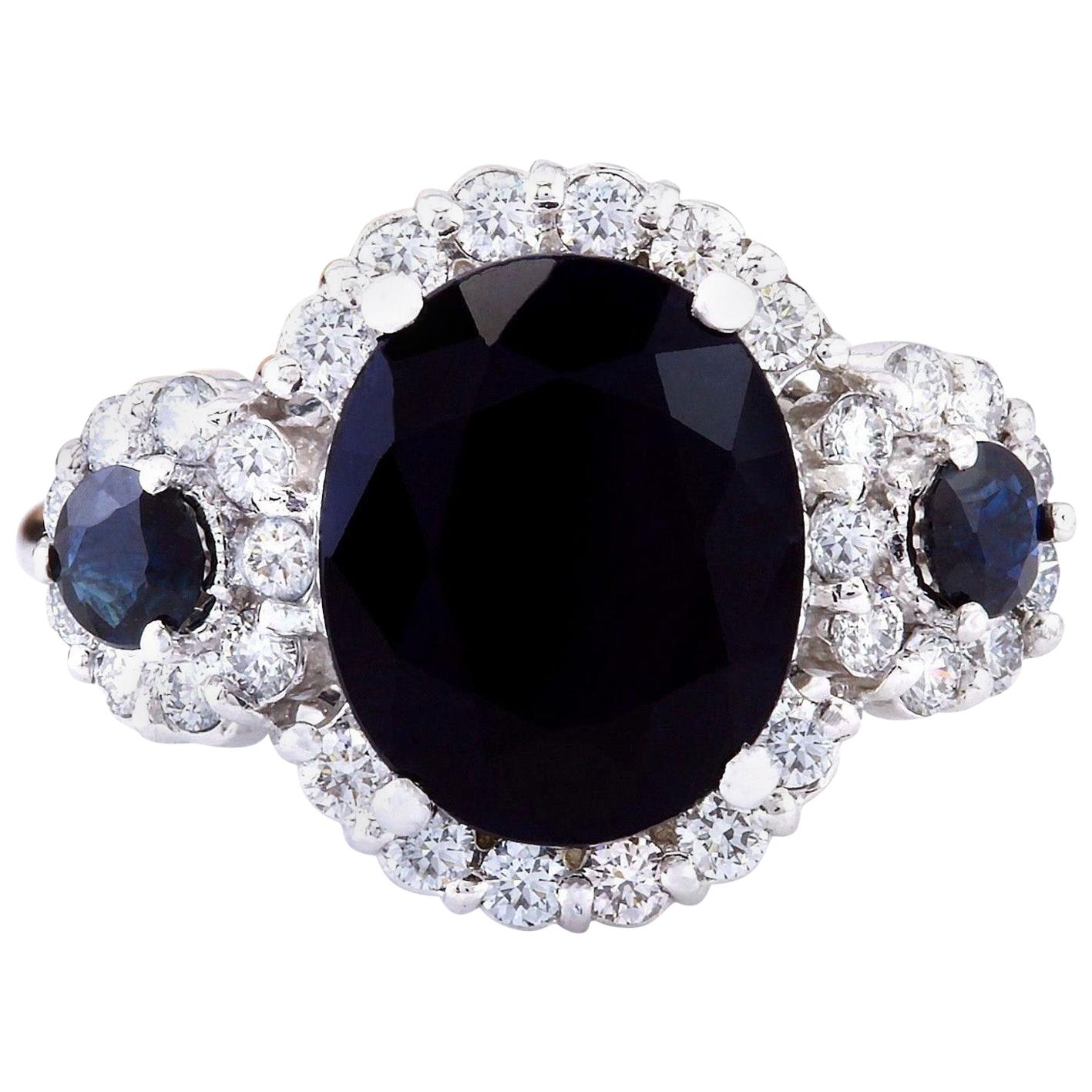 Natural Sapphire Diamond Ring In 14 Karat Solid White Gold 
