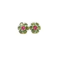 5.50 Carat Natural Sapphire Tourmaline Yellow Gold Stud Earrings
