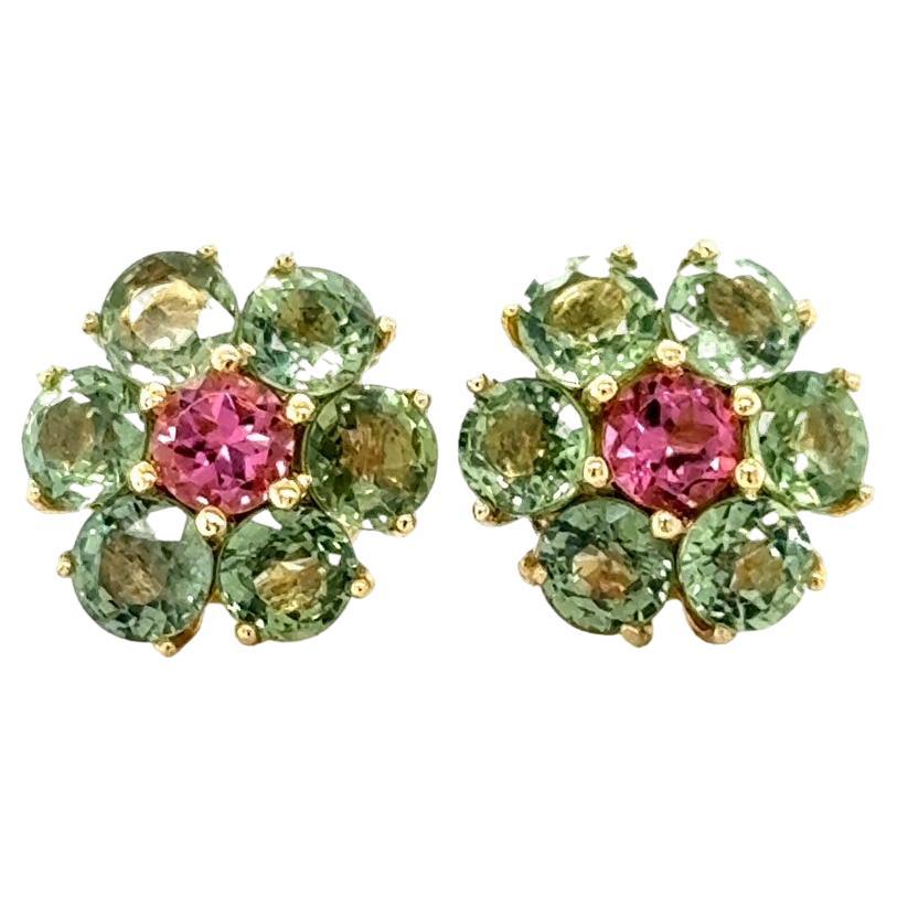 5.50 Carat Natural Sapphire Tourmaline Yellow Gold Stud Earrings For Sale