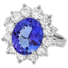 5.50 Carat Natural Very Nice Looking Tanzanite and Diamond 14 Karat Solid Gold