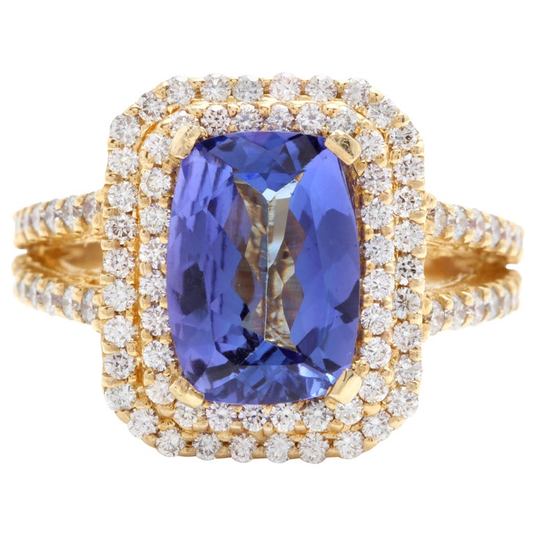 Bague De Fiançailles En Or Jaune 14k Avec Tanzanite Ovale 2,45 Ct Et Diamants - Taille US7, Sur Mesure