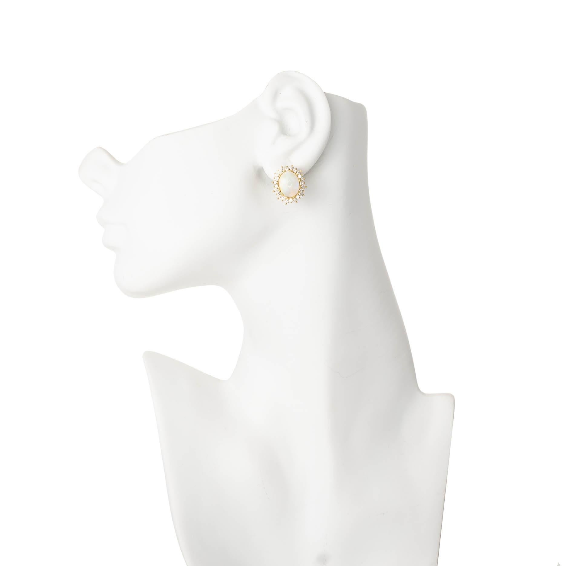 Women's 5.50 Carat Oval Opal Diamond Halo Gold Stud Earrings