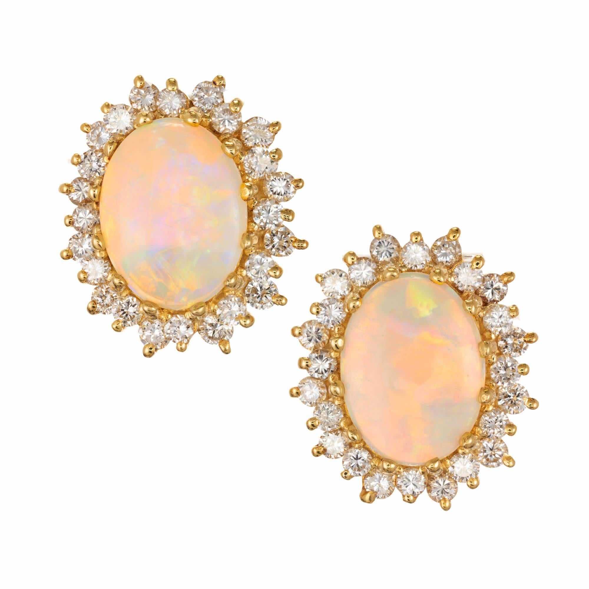 5.50 Carat Oval Opal Diamond Halo Gold Stud Earrings