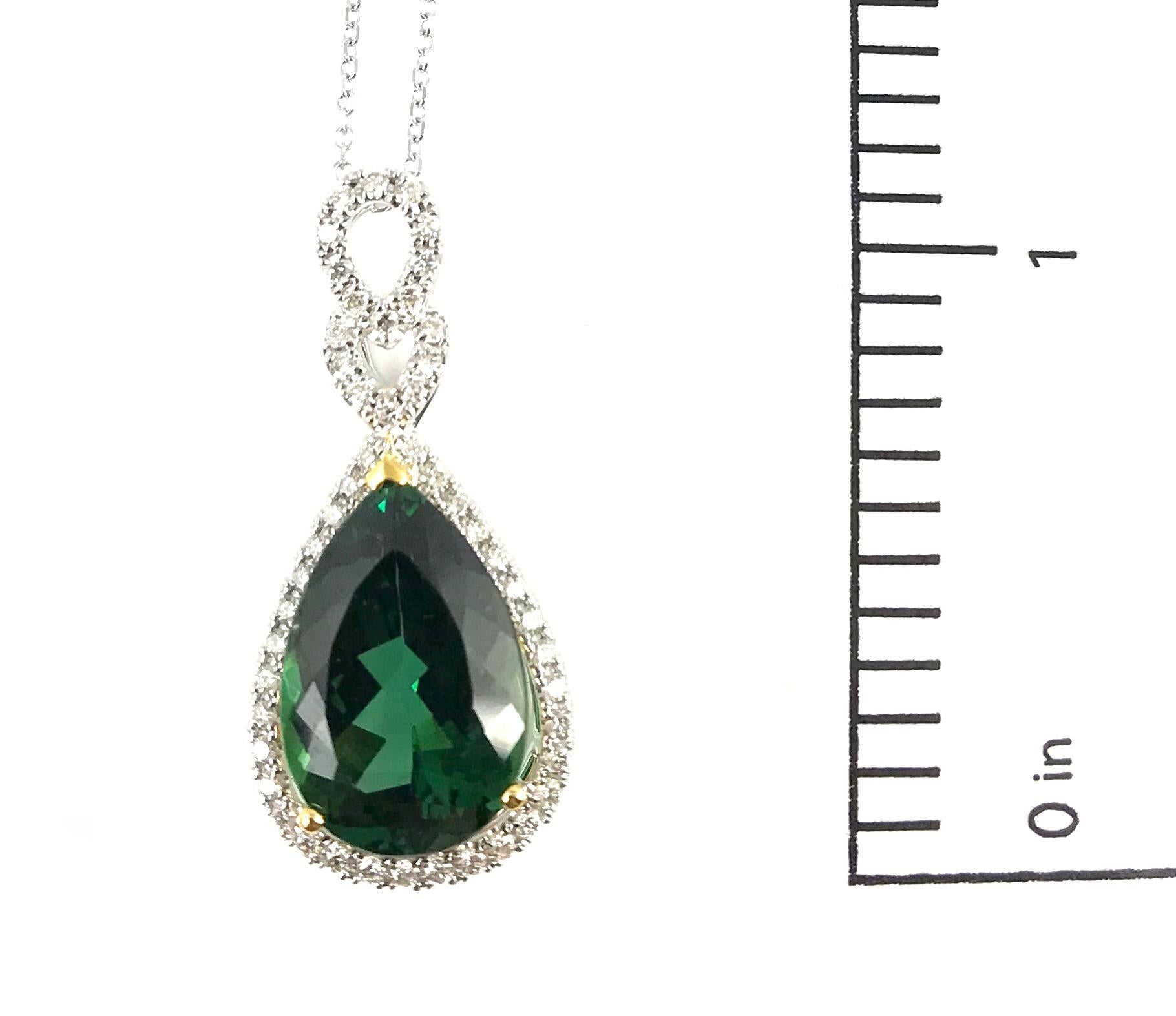Pear Cut 5.50 Carat Pear Shape Green Tourmaline and Natural Diamond Pendant ref1874 For Sale