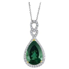 5.50 Carat Pear Shape Green Tourmaline and Natural Diamond Pendant ref1874