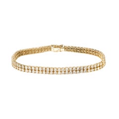 5.50 Carat Round Brilliant Cut Diamond Yellow Gold Two Row Tennis Bracelet