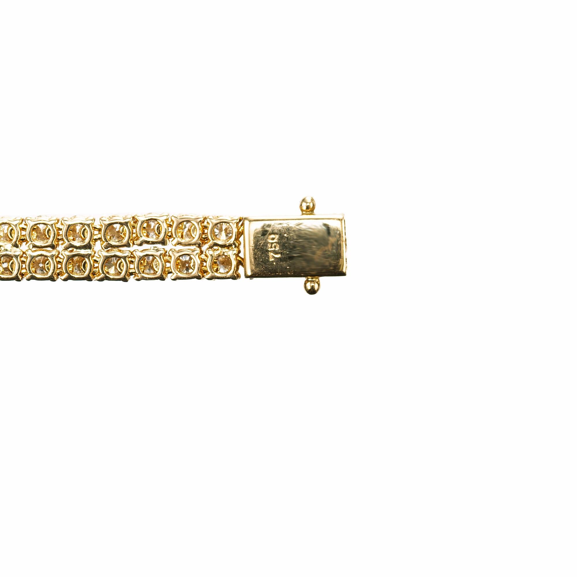 Donna Bracciale tennis a due file in oro giallo con diamanti rotondi taglio brillante da 5,50 carati in vendita