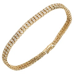 Bracciale tennis a due file in oro giallo con diamanti rotondi taglio brillante da 5,50 carati