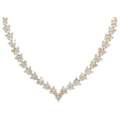 5.50 Carat Round Brilliant Diamond V-Shaped Tennis Necklace 14 Karat in Stock