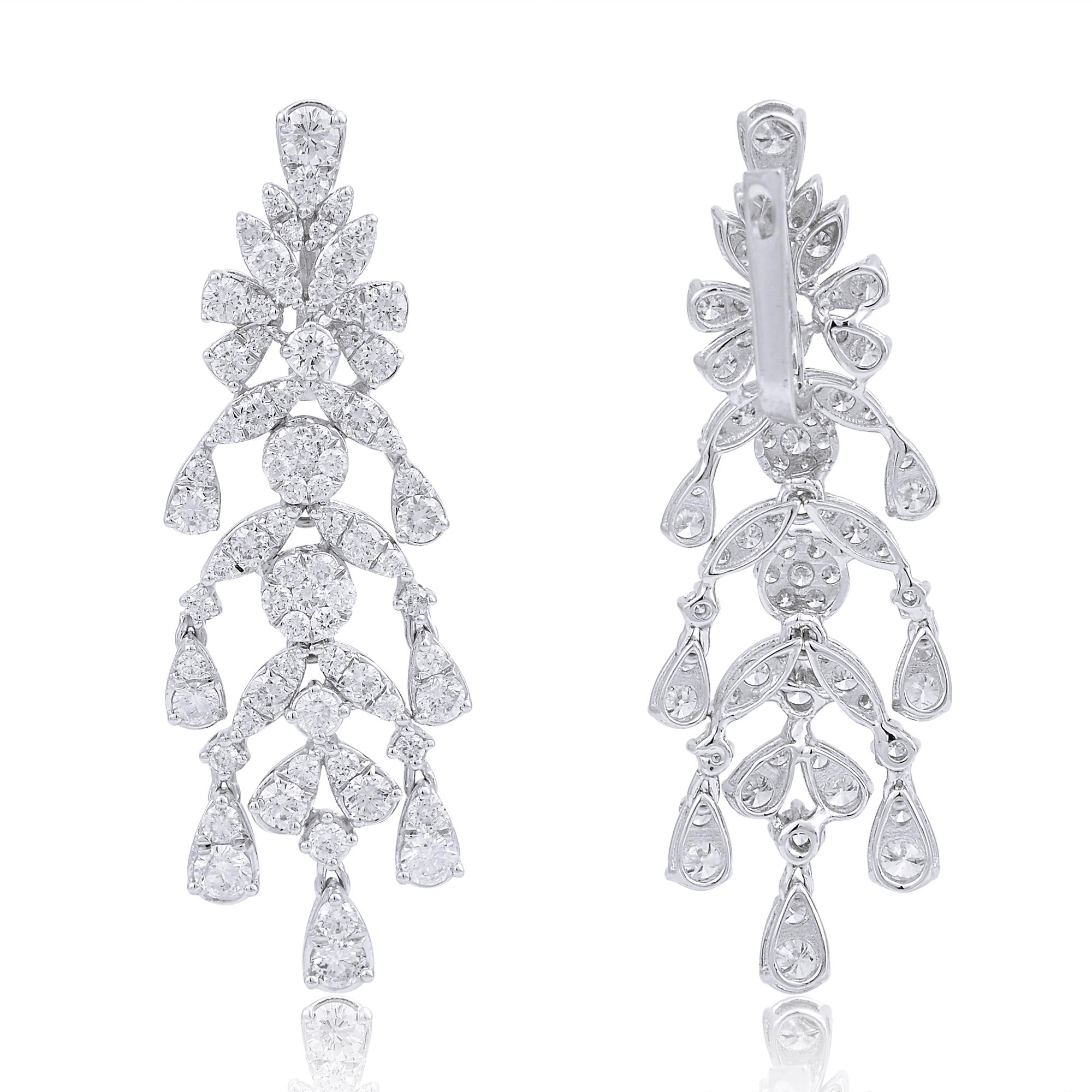 Modern 5.50 Carat Round Diamond Dangle Earrings 18 Karat White Gold Handmade Jewelry For Sale