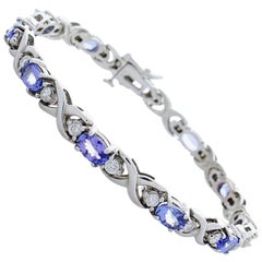 5.50 Carat Total Oval Tanzanite and Diamonds White Gold Bracelet