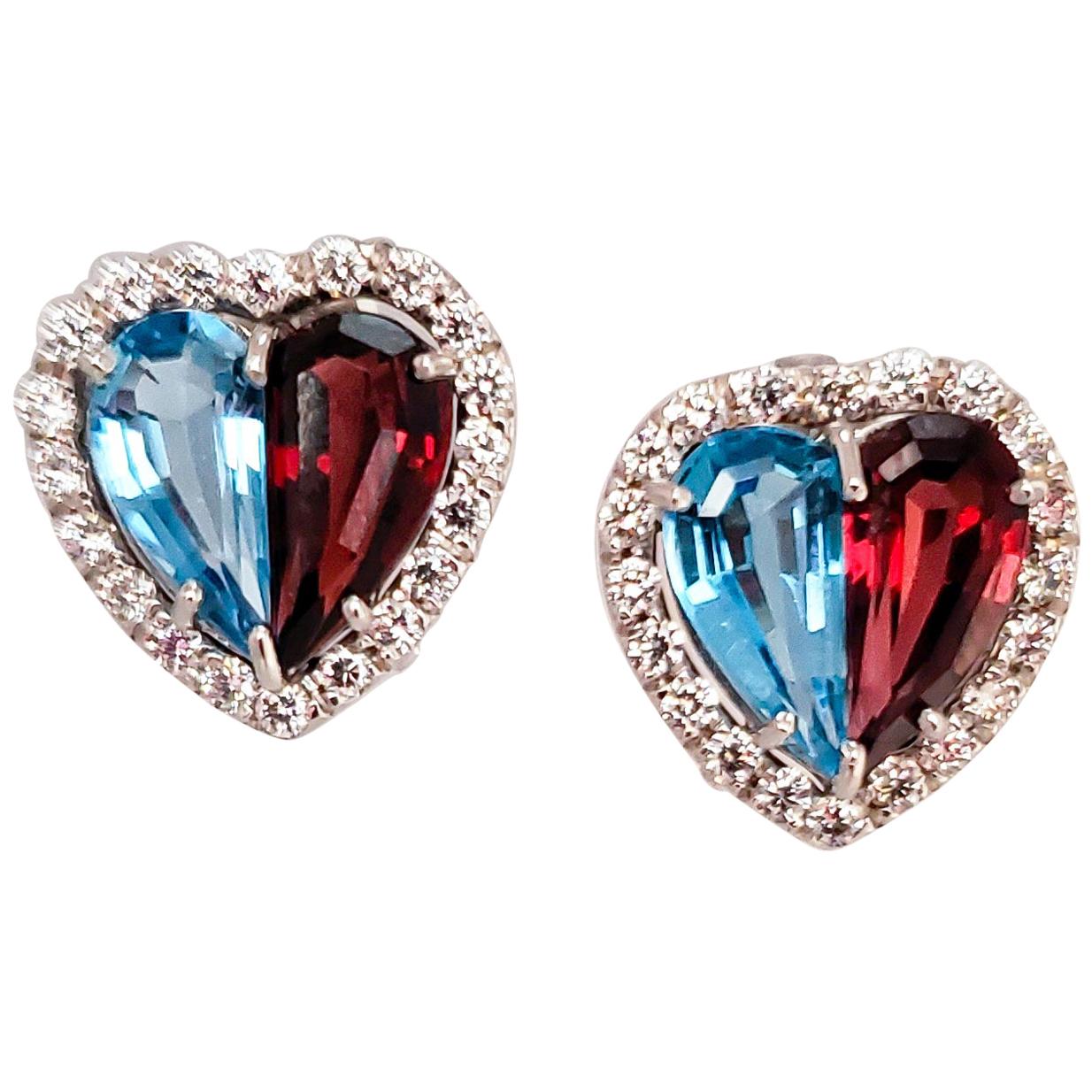 5.50 Carat Total Topaz, Garnet and Diamond Earring in 14 Karat White Gold For Sale