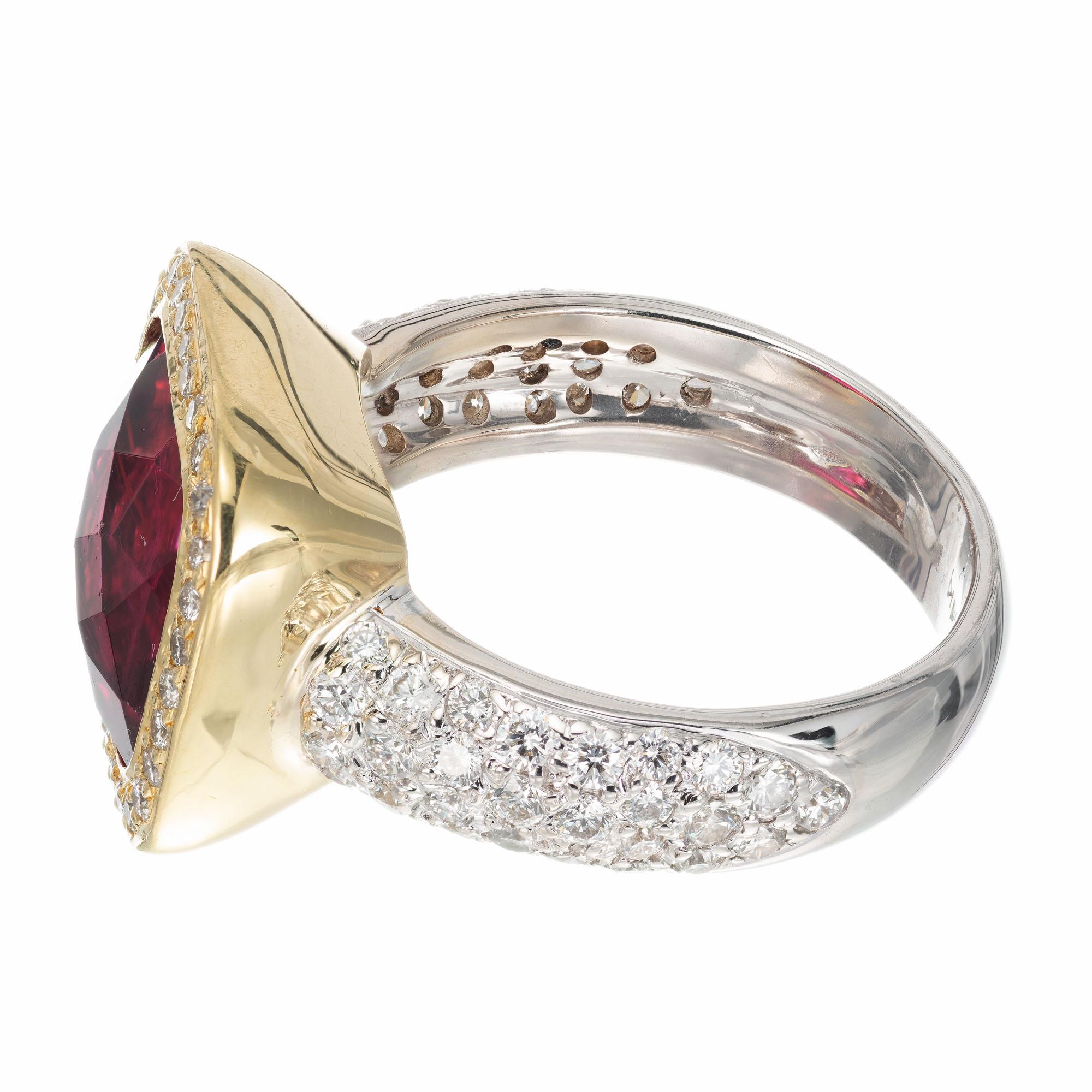 5.50 Carat Tourmaline Diamond Two-Tone Gold Cocktail Ring In Good Condition In Stamford, CT