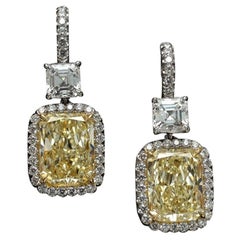 5.50 Carat Yellow Radiant Cut Diamond Halo Earrings