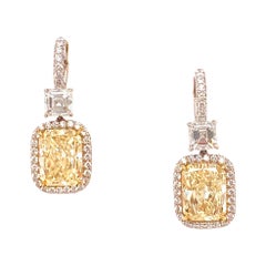 5.50 Carat Yellow Radiant Cut Diamond Halo Earrings