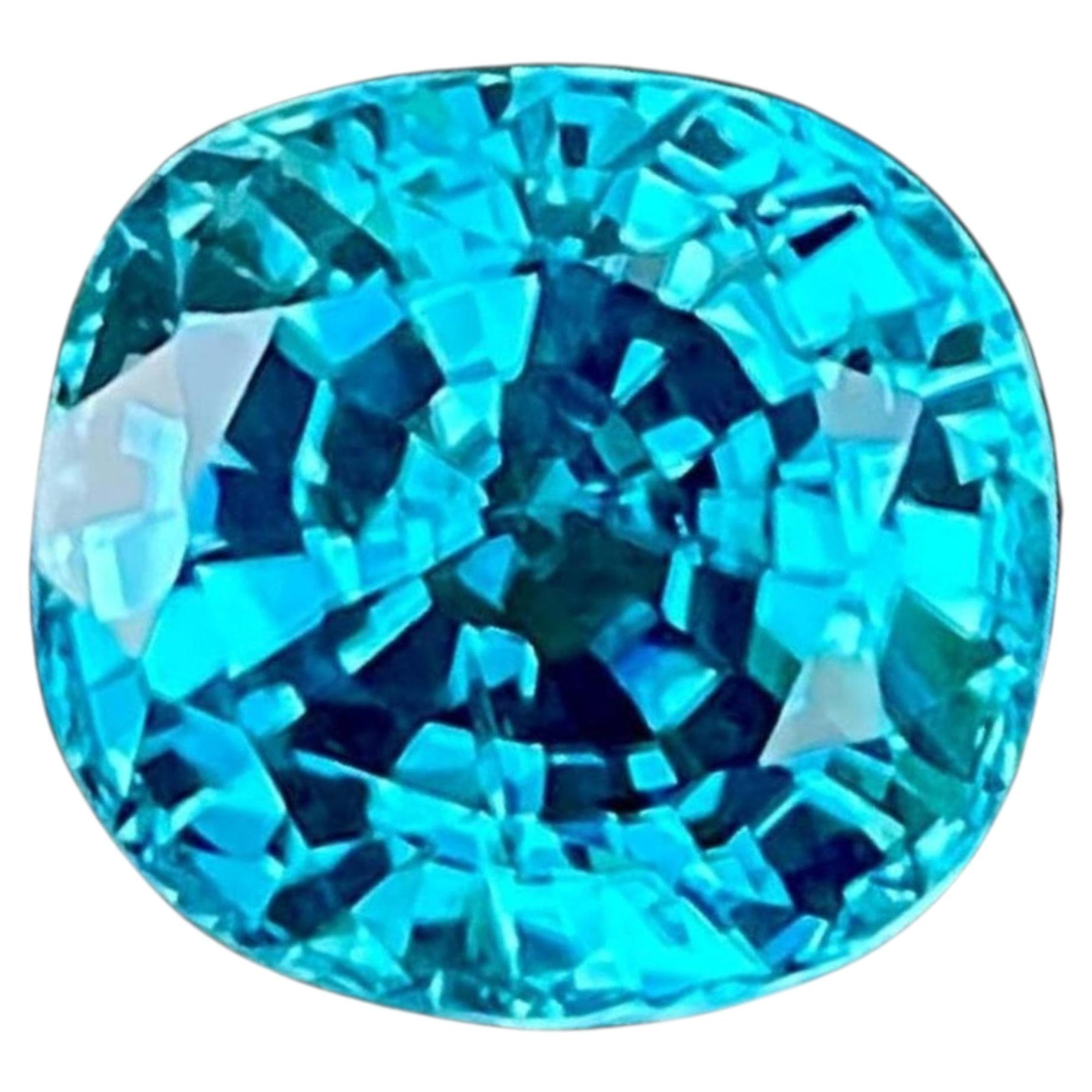 5.50 carats Blue Zircon Stone Cushion Cut Natural Cambodian Gemstone