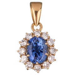 5.50 Carats Ceylan Sapphire and Diamonds French Vintage Pendant Necklace