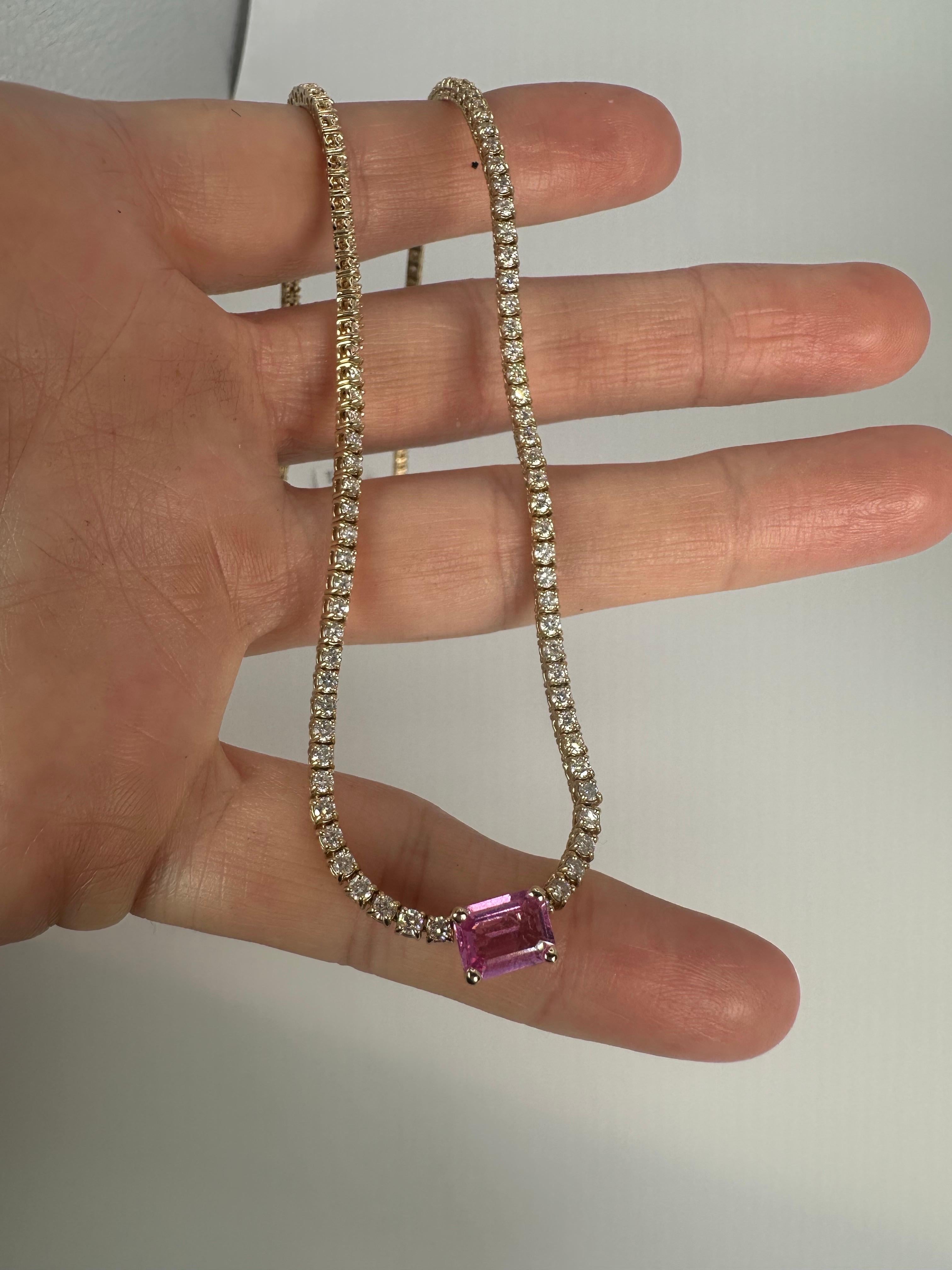 da uomo o donna 5,50 carati Collana con diamanti e zaffiri rosa in oro 18KT in vendita