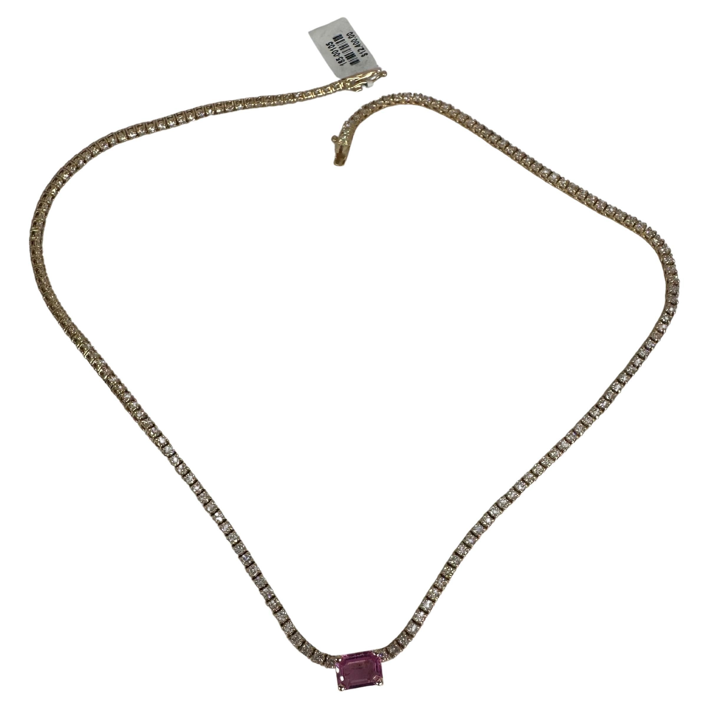 Collier de 5,50 carats de diamants et saphir rose en or 18 carats