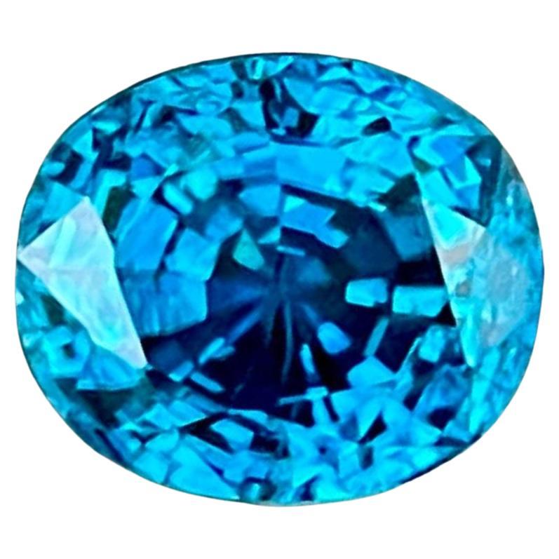 5.50 carats Electric Blue Zircon Stone Oval Cut Cambodian Gemstone For Sale