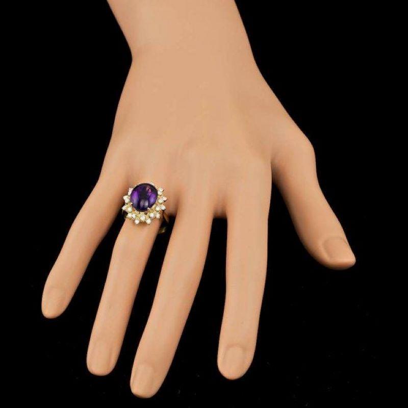5.50 Carats Natural Amethyst and Diamond 14K Solid Yellow Gold Ring For Sale 2