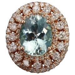 Ring aus 14 Karat massivem Roségold mit 5,50 Karat natürlichem Aquamarin und Diamant