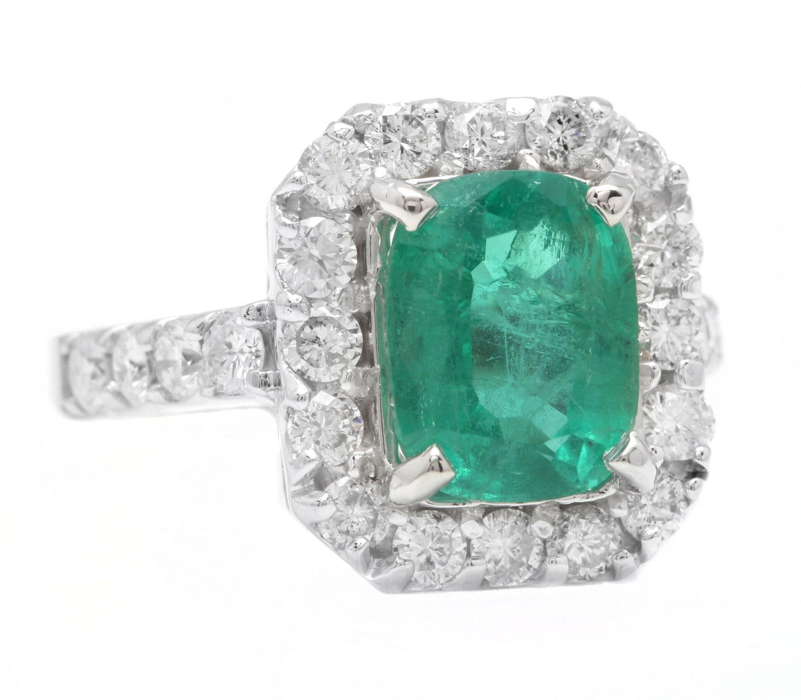 5.50 Carats Natural Emerald and Diamond 14K Solid White Gold Ring

Suggested Replacement Value: Approx. $6,800.00

Total Natural Green Emerald Weight is: Approx. 4.00 Carats (transparent)

Emerald Measures: Approx. 10 x 8mm

Emerald Treatment:
