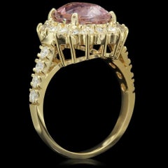 Anello in oro giallo massiccio 14K con Kunzite naturale e diamanti da 5,50 carati
