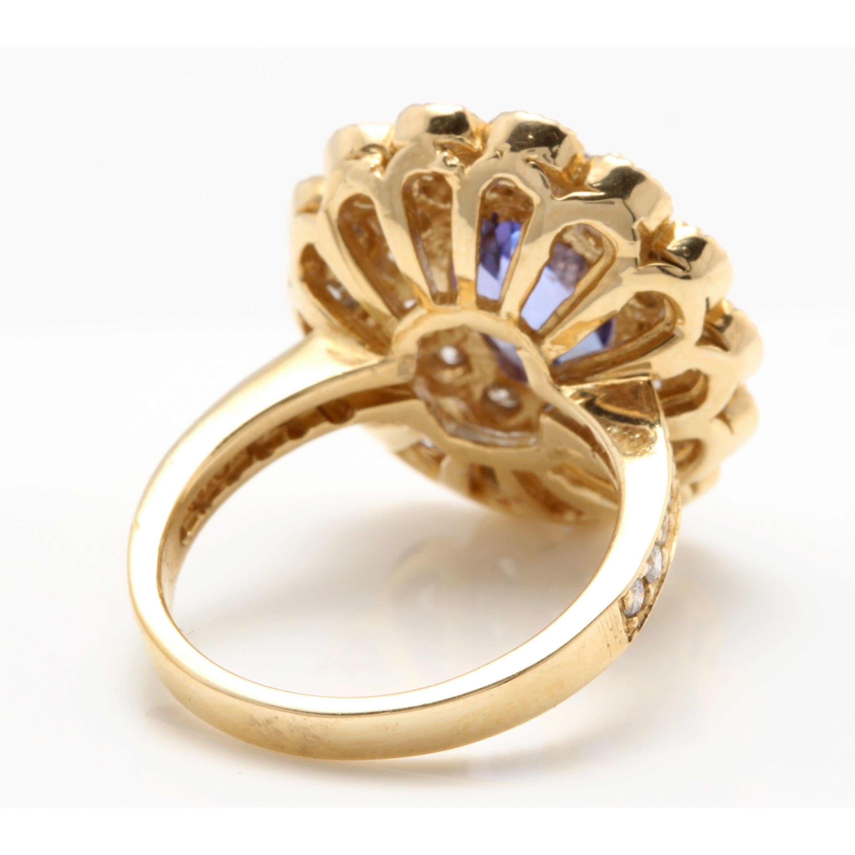 Bague en or jaune massif 14 carats avec tanzanite naturelle de 5,50 carats et diamants Neuf - En vente à Los Angeles, CA