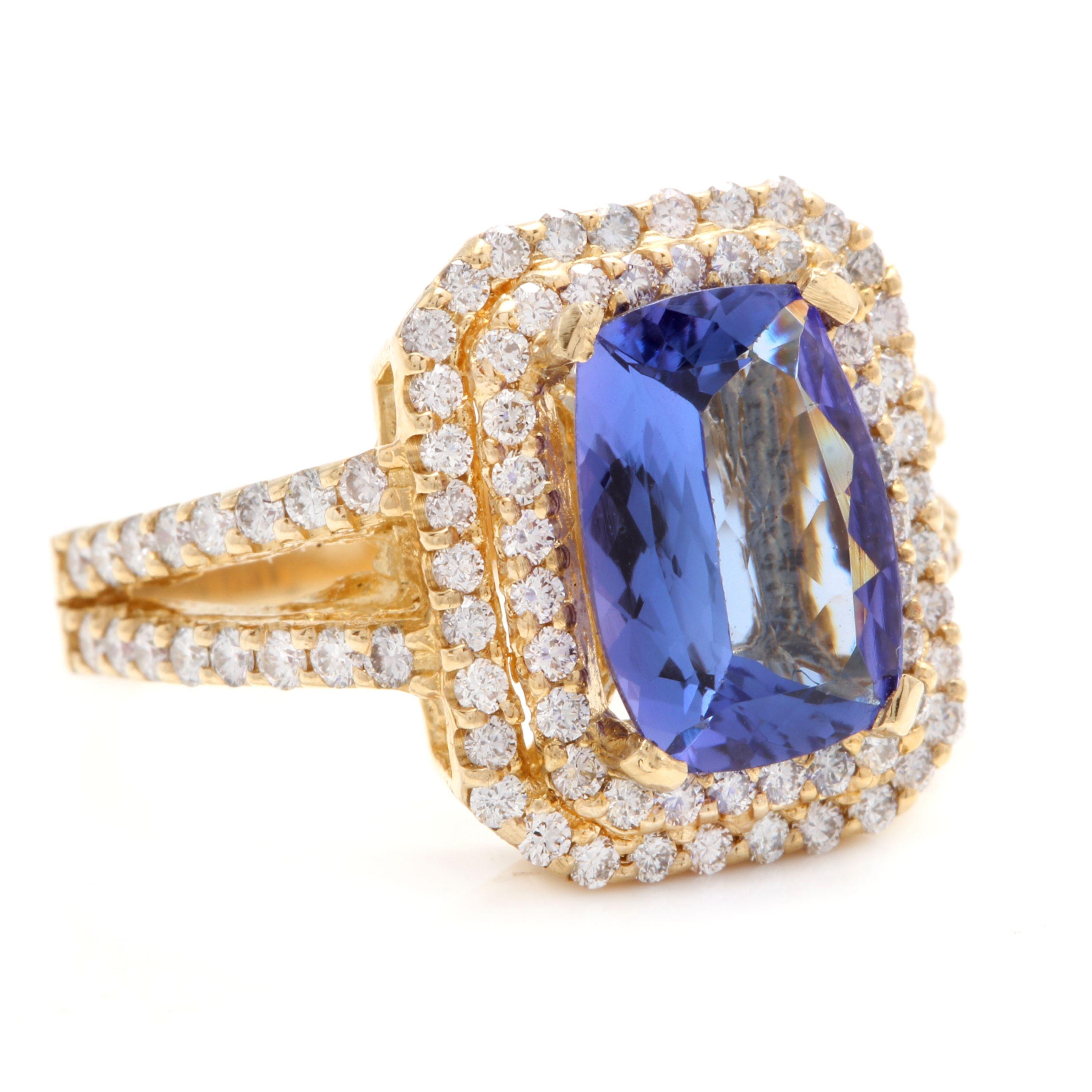 5.50 Carats Natural Very Nice Looking Tanzanite and Diamond 14K Solid Yellow Gold Ring

Total Natural Oval Cut Tanzanite Weight is: Approx. 4.30 Carats

Tanzanite Measures: Approx. 11.00 x 8.00mm

Tanzanite Treatment: Heat

Natural Round Diamonds