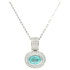 5.50 Carats Paraiba Type Tourmaline Diamond 18 Karat White Gold Pendant Necklace