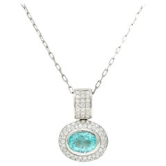 5.50 Carats Paraiba Type Tourmaline Diamond 18 Karat White Gold Pendant Necklace