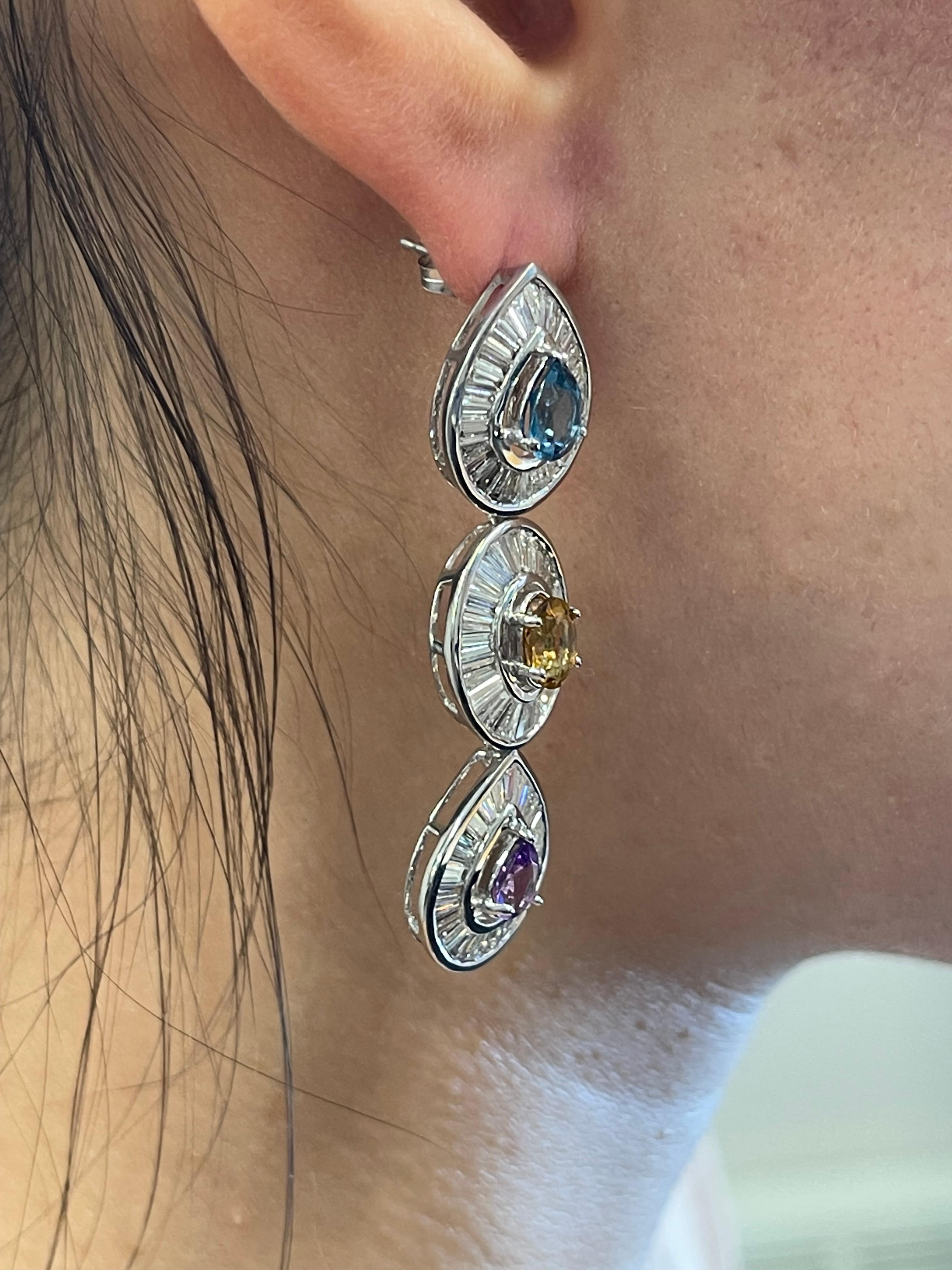 Contemporary 5.50 Carats Sapphire Fashion earrings in 14K White Gold For Sale