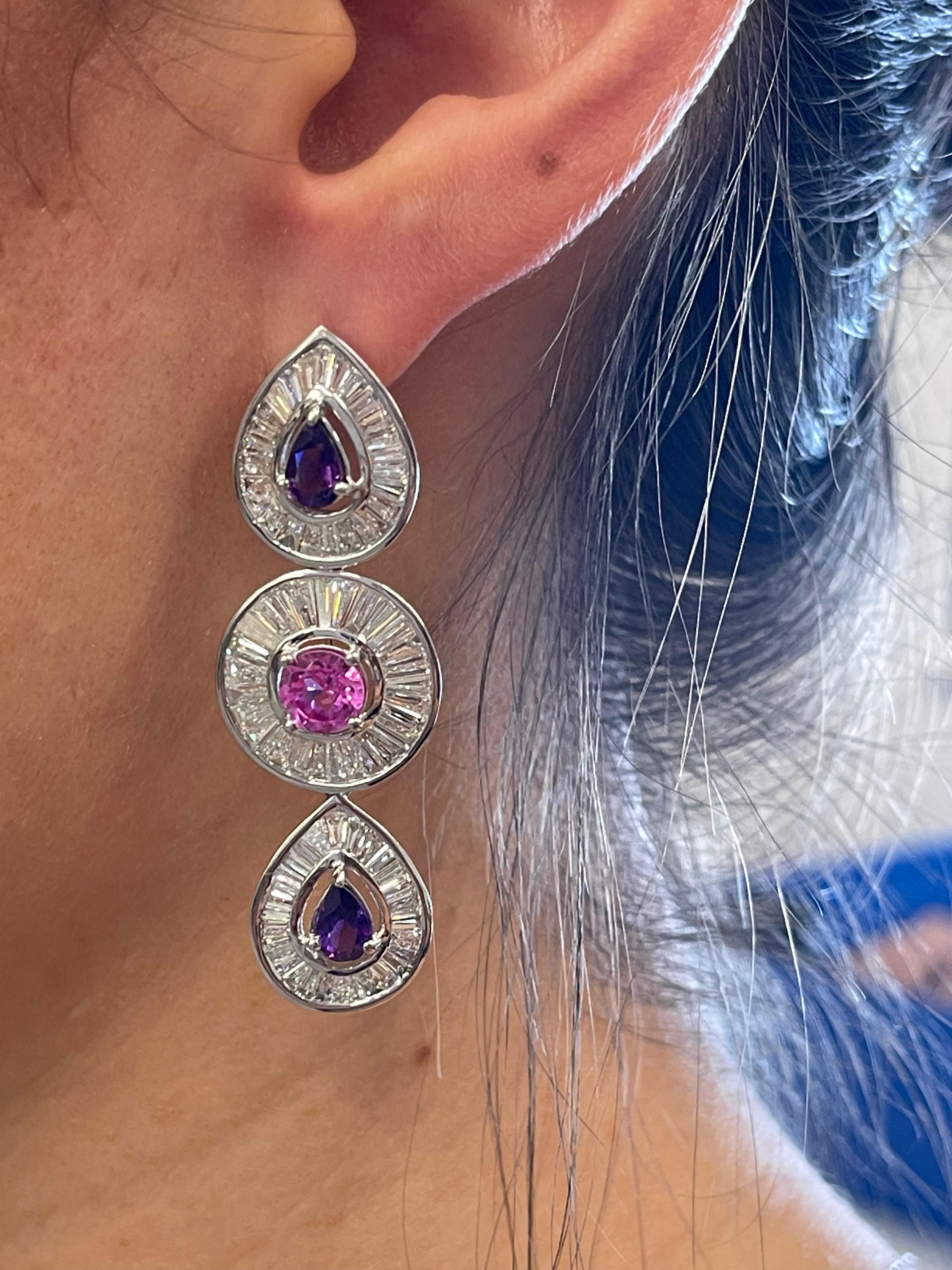 Pear Cut 5.50 Carats Sapphire Fashion earrings in 14K White Gold For Sale