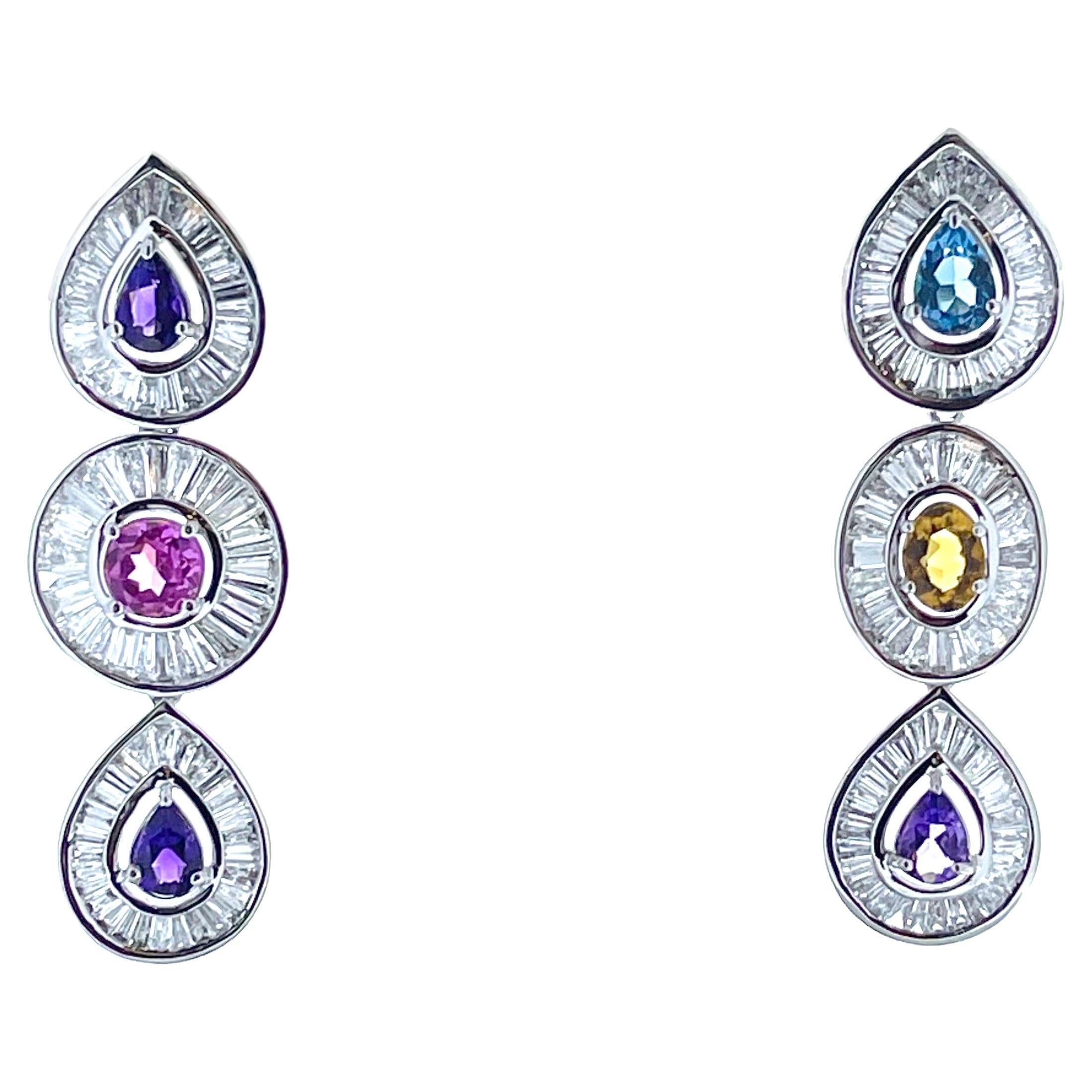 5.50 Carats Sapphire Fashion earrings in 14K White Gold For Sale