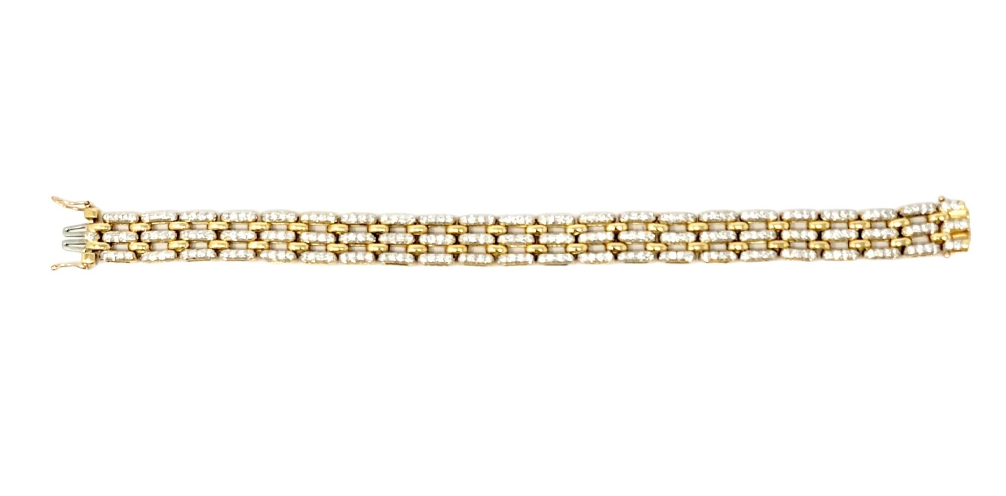 5.50 Carats Total Round Diamond Open Panther Link Bracelet 18 Karat Yellow Gold For Sale 4