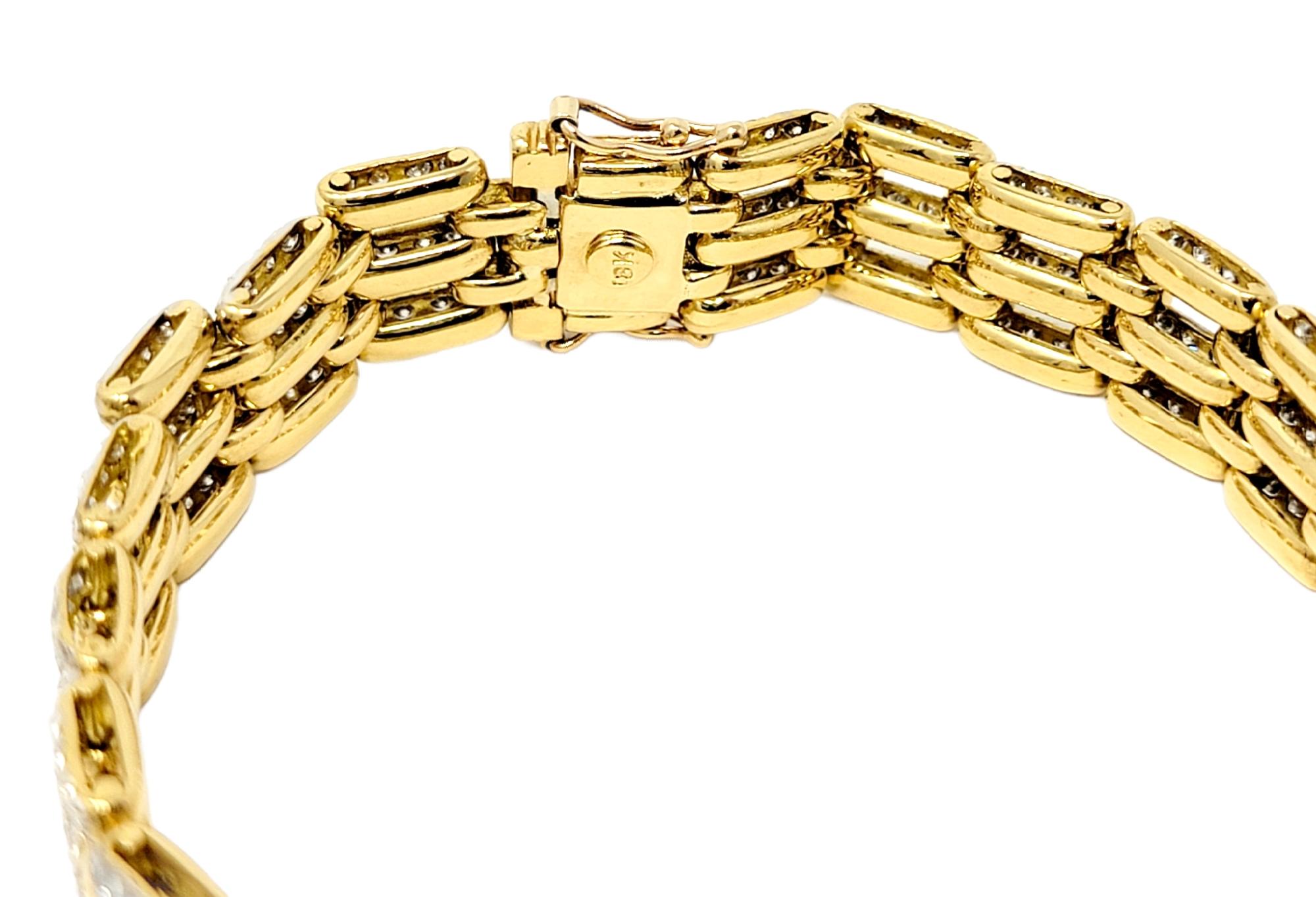 5.50 Carats Total Round Diamond Open Panther Link Bracelet 18 Karat Yellow Gold For Sale 6