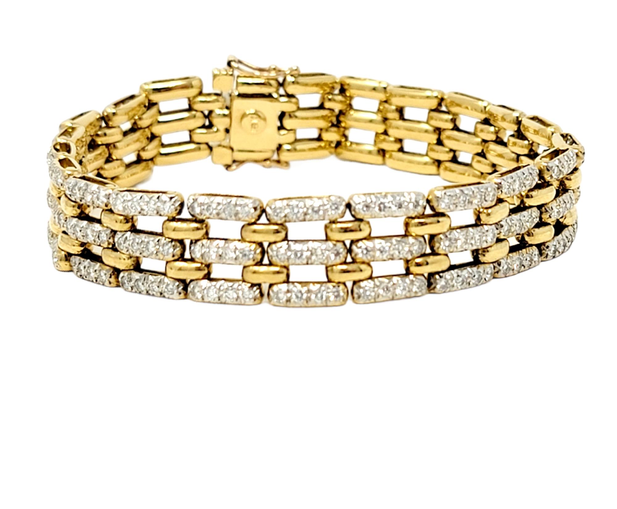 5.50 Carats Total Round Diamond Open Panther Link Bracelet 18 Karat Yellow Gold For Sale 8