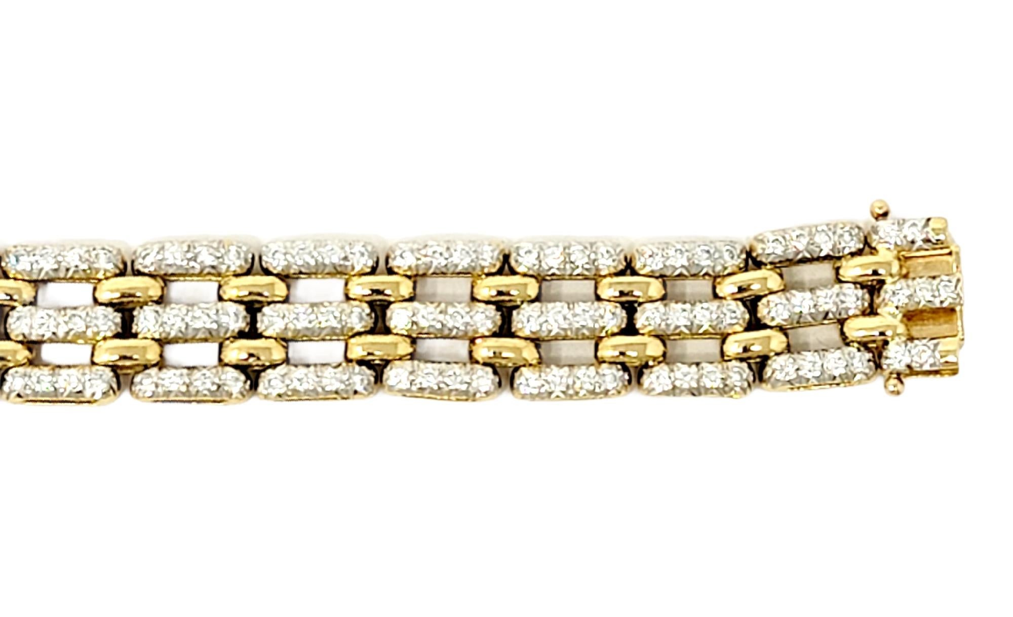 Round Cut 5.50 Carats Total Round Diamond Open Panther Link Bracelet 18 Karat Yellow Gold For Sale