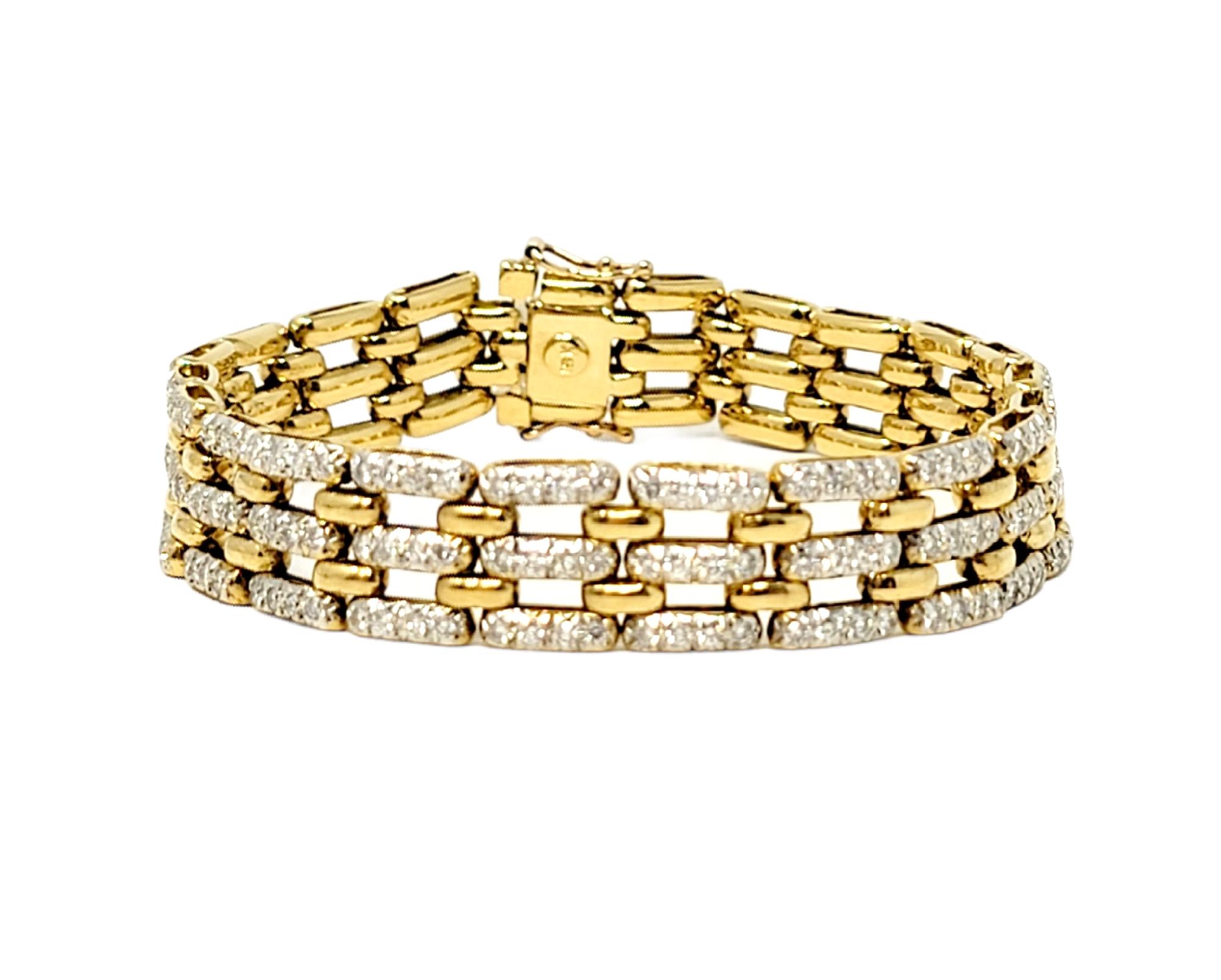 5.50 Carats Total Round Diamond Open Panther Link Bracelet 18 Karat Yellow Gold For Sale 1