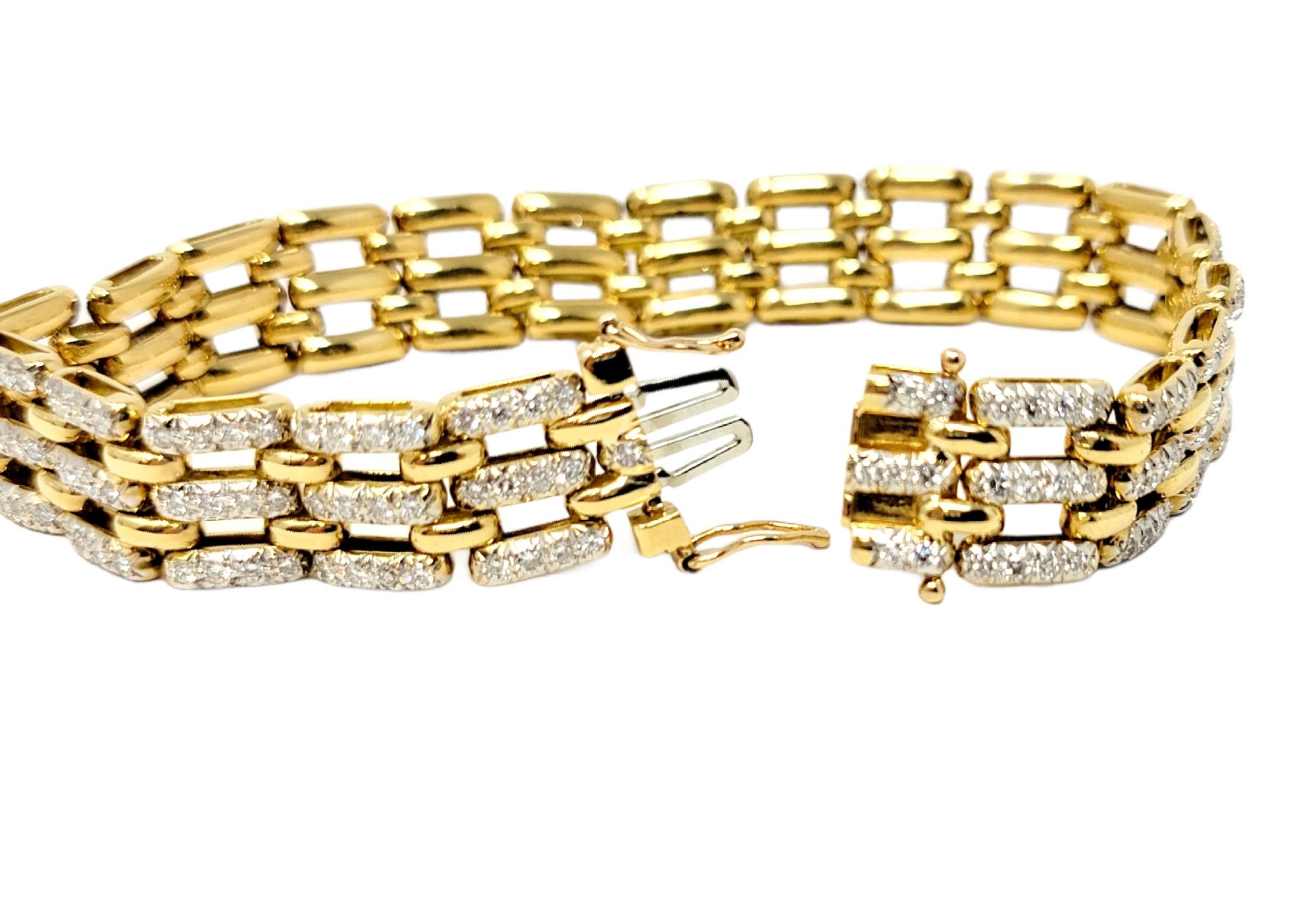 5.50 Carats Total Round Diamond Open Panther Link Bracelet 18 Karat Yellow Gold For Sale 2