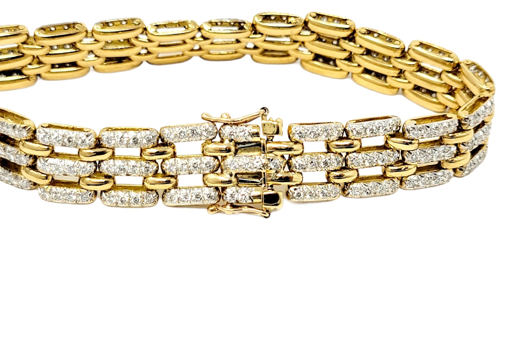 5.50 Carats Total Round Diamond Open Panther Link Bracelet 18 Karat Yellow Gold For Sale 3