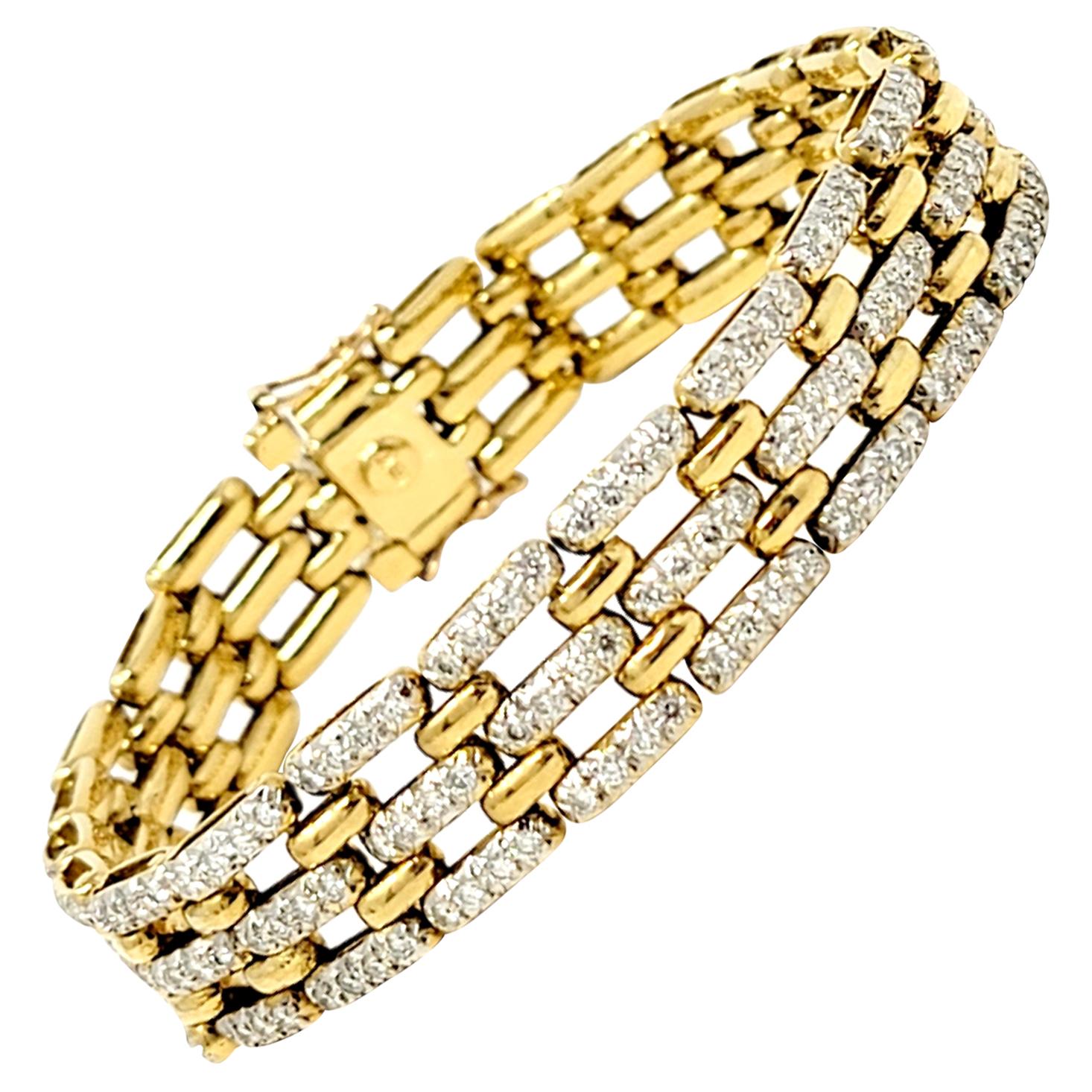 Bracelet à maillons panthère ouverte en or jaune 18 carats avec diamants ronds de 5,50 carats au total