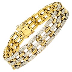 Bracelet à maillons panthère ouverte en or jaune 18 carats avec diamants ronds de 5,50 carats au total