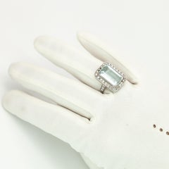 5.50 Ct Emerald Cut Aquamarine Diamond Platinum Ring