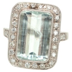5.50 Ct Emerald Cut Aquamarine Diamond Platinum Ring