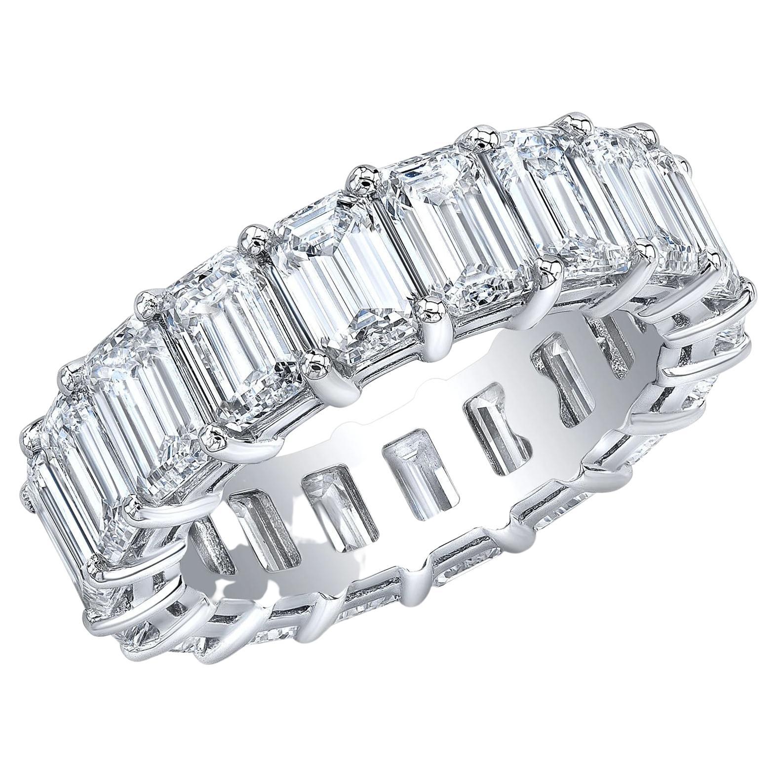 For Sale:  5.50 Carat Emerald Cut Eternity Ring Classic Gallery F-G Color VS1 Clarity 14k