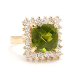 Bague en or jaune massif 14 carats avec diamants et péridot naturel de 5,50 carats, très belle apparence