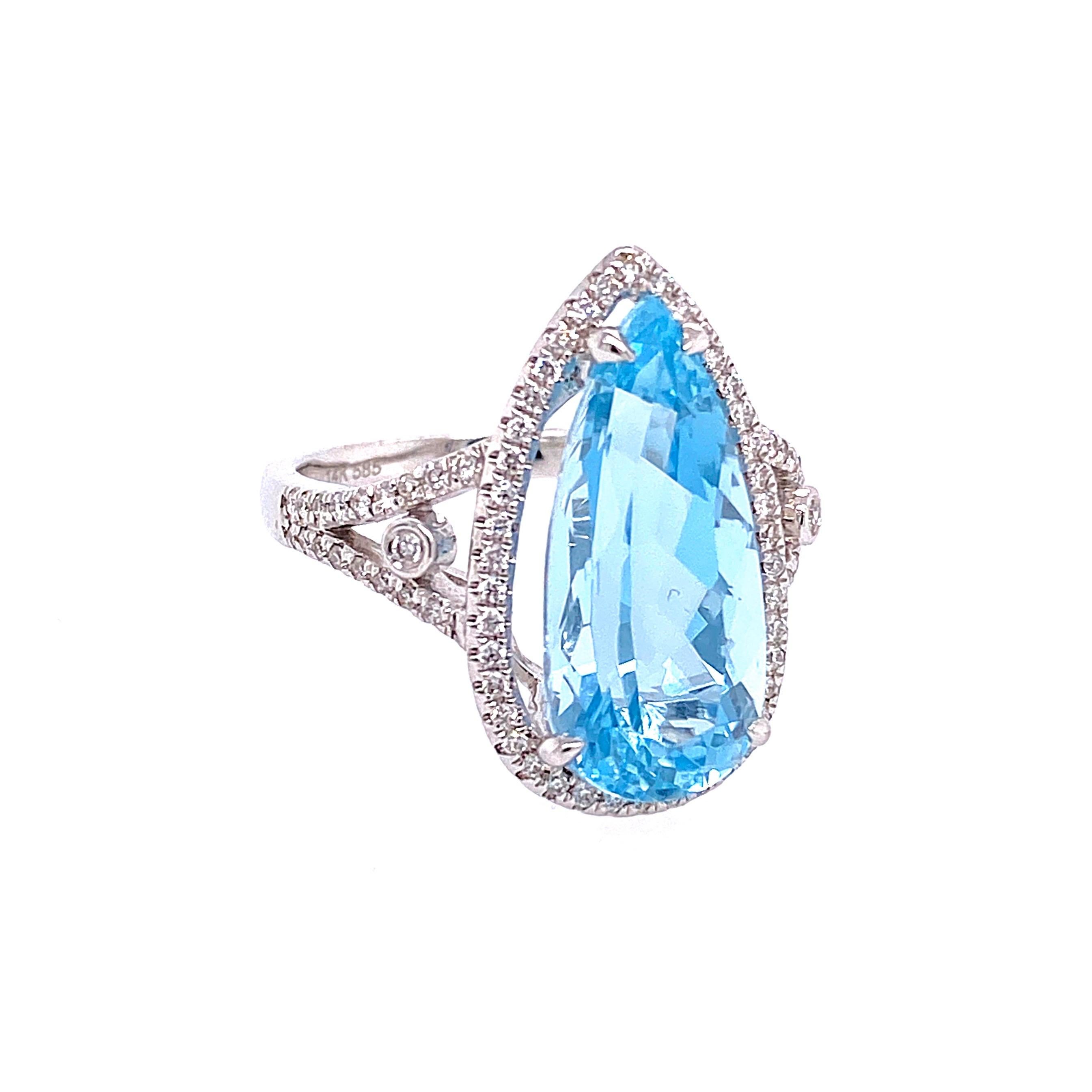 5.50 Pear Aquamarine and Diamond Cocktail Ring In New Condition In Great Neck, NY